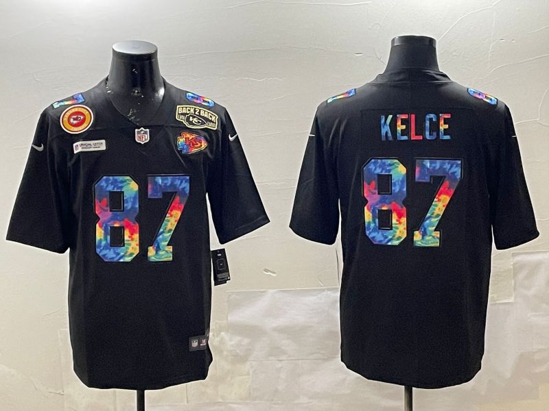 Men Kansas City Chiefs 87 Kelce Black Rainbow 2025 Nike Limited NFL Jersey style 6